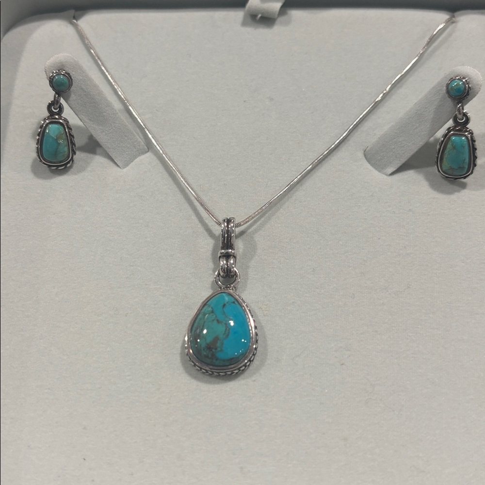 Vintage Stauer Turquoise & Silver Necklace and Earring Set ~ Never Worn - Picture 10 of 10